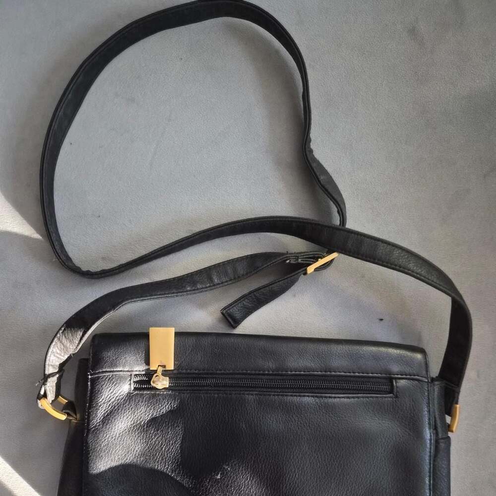 Vintage Black Leather Crossbody Bag Gold Hardware